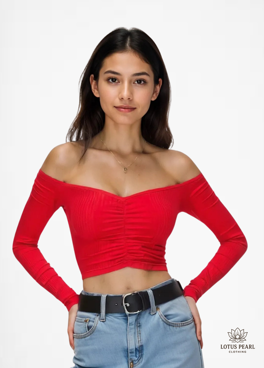 Seksowny, długi rękaw Crop Top Damski