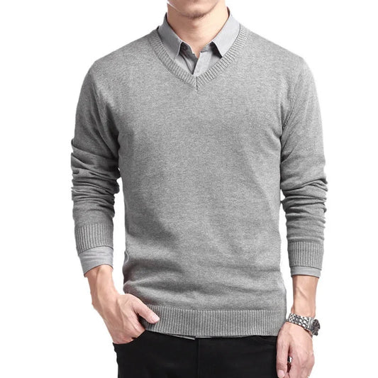 Men's Pullovers V Neck Cotton Sweater