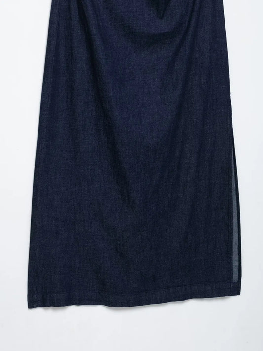 Valorie - short sleeve wide round neck slit hem dress