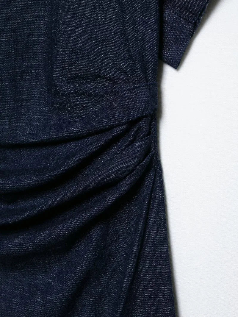 Valorie - short sleeve wide round neck slit hem dress