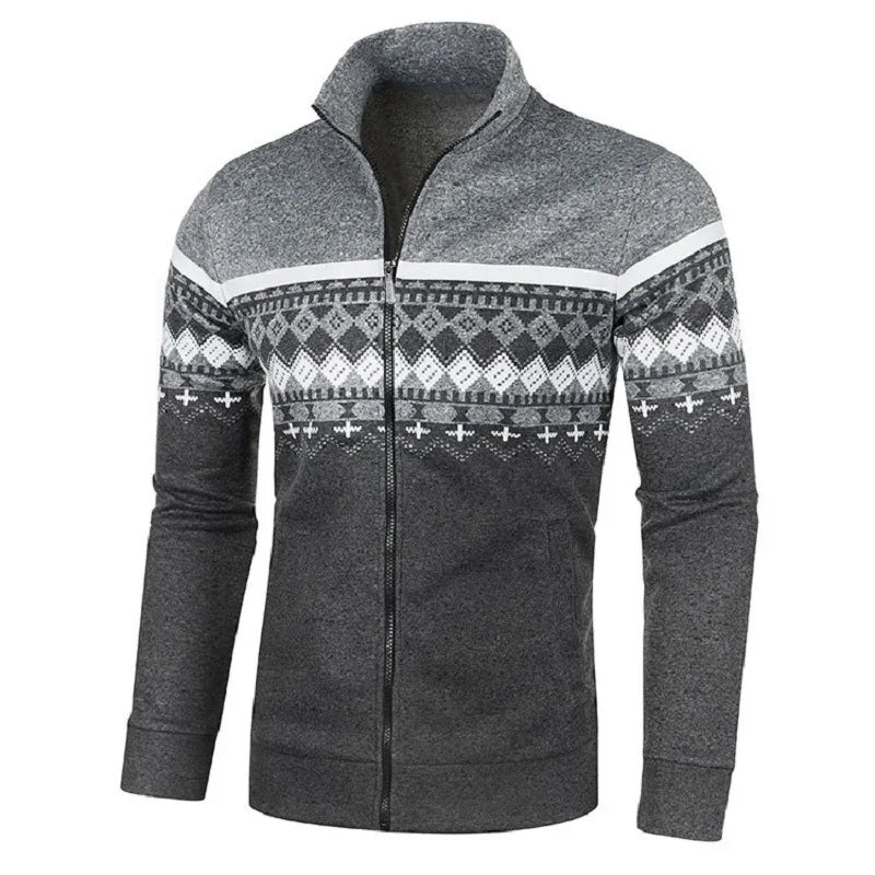 Men's Knitted Winter Print Cardigan Jacket