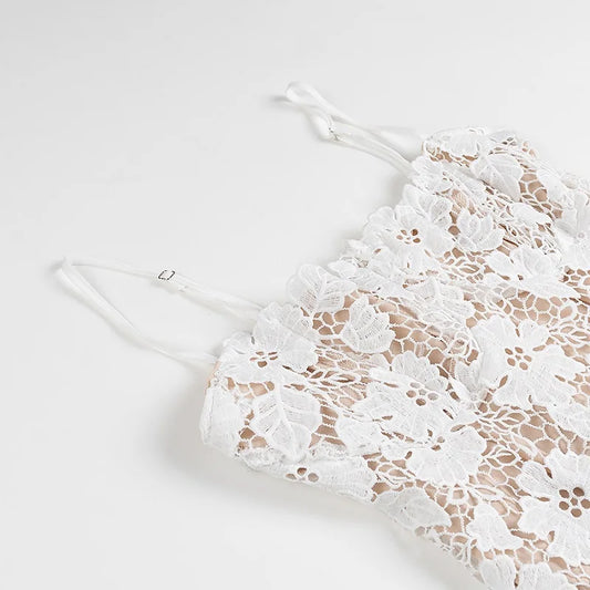 Misty - lace slip midi dress with embroider