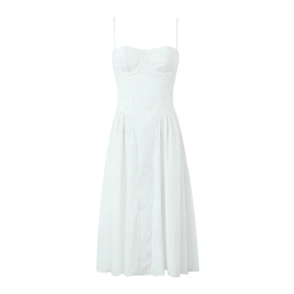 Aina - green floral print midi dress with spaghetti straps