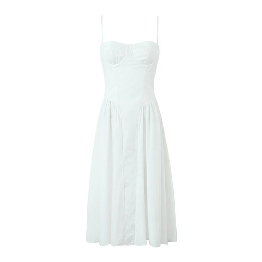 Aina - green floral print midi dress with spaghetti straps