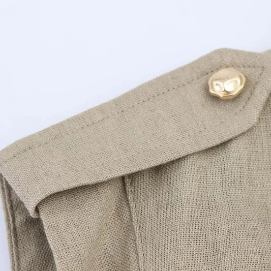 Embla - linen midi dress with a lapel collar