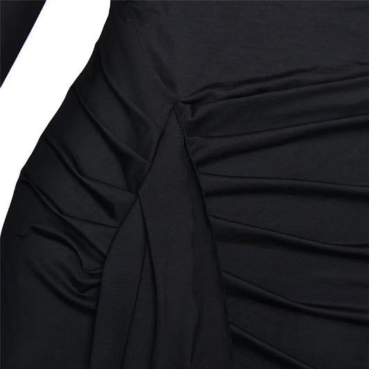 Silvia - A long-sleeve, turtleneck maxi dress with a thigh-high split