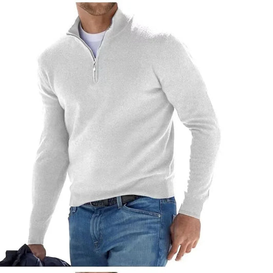 Men's Solid Color Half Zip V-neck Sweatshirt