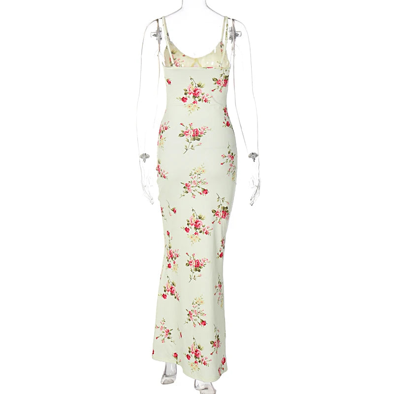 Shelby - Floral Print Sleeveless Backless Bodycon Maxi Dresses