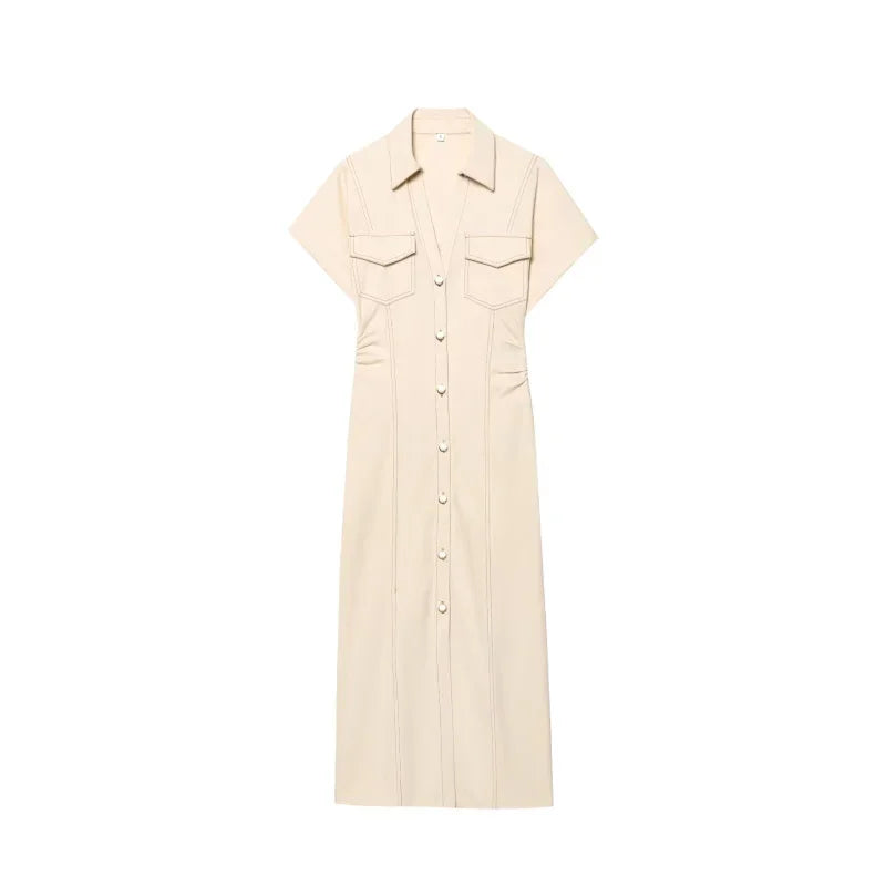 Morgane - denim midi dress with lapel side zipper