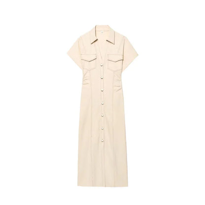 Morgane - denim midi dress with lapel side zipper