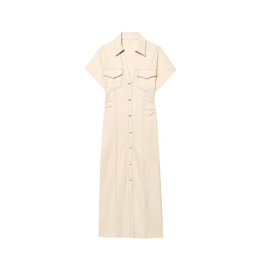 Morgane - denim midi dress with lapel side zipper