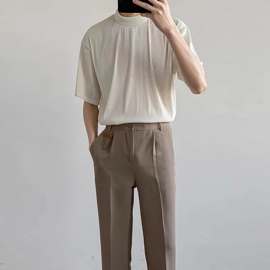 Men's solid Color Silk Ribbed Shirt