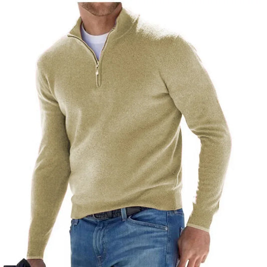 Men's Solid Color Half Zip V-neck Sweatshirt