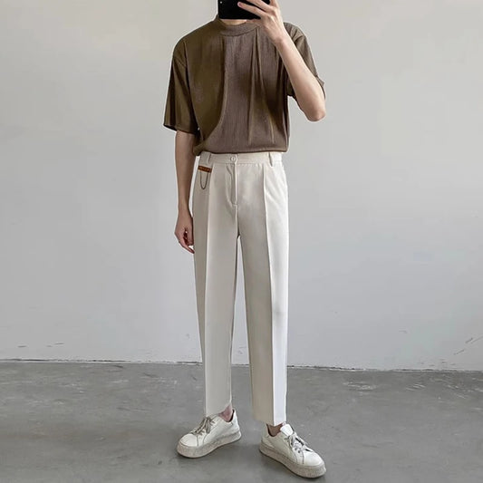 Men's solid Color Silk Ribbed Shirt