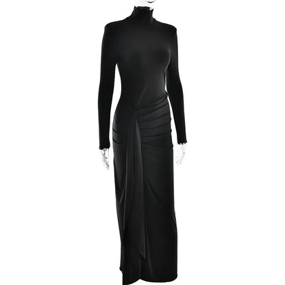 Silvia - A long-sleeve, turtleneck maxi dress with a thigh-high split