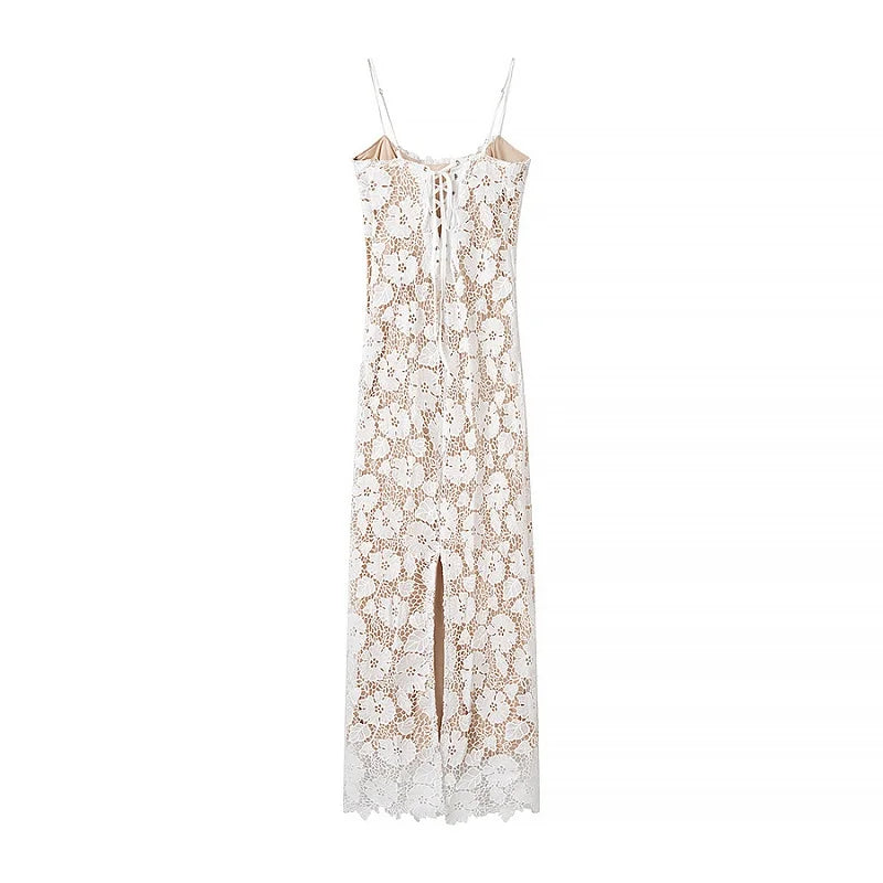 Misty - lace slip midi dress with embroider