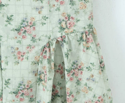 Aina - green floral print midi dress with spaghetti straps