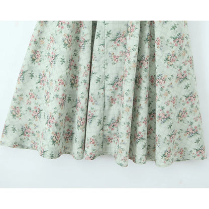 Aina - green floral print midi dress with spaghetti straps