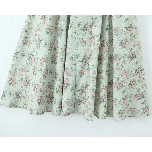 Aina - green floral print midi dress with spaghetti straps