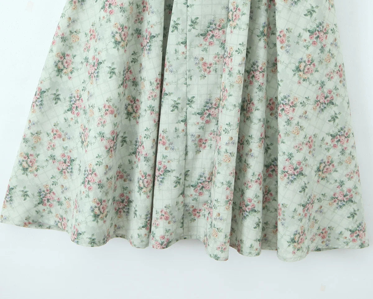 Aina - green floral print midi dress with spaghetti straps
