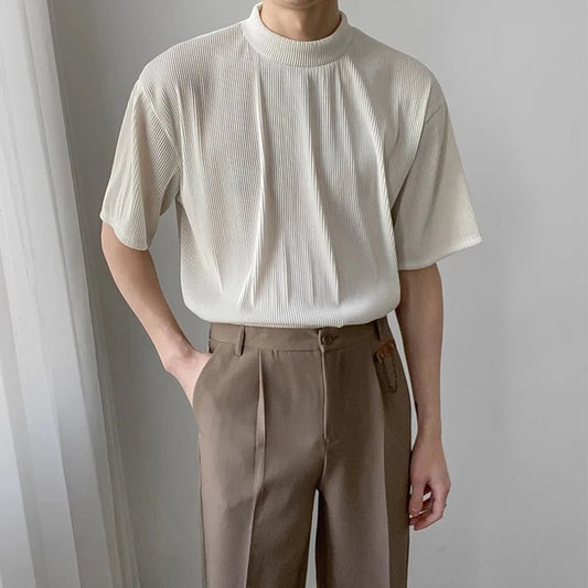 Men's solid Color Silk Ribbed Shirt