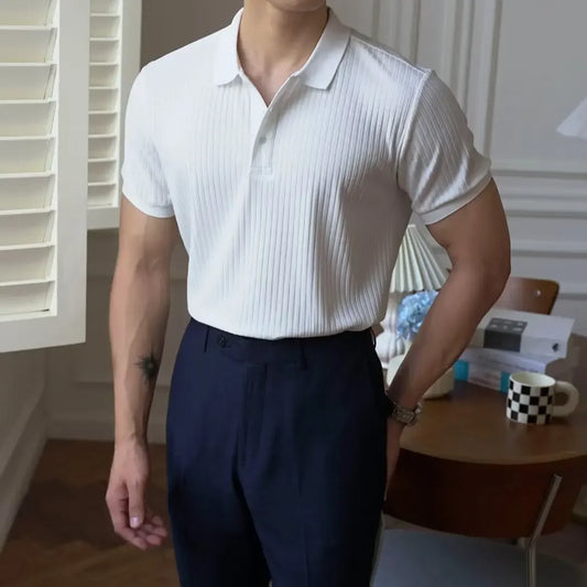 Men's Solid Color Striped Short Sleeve Polo Shirt