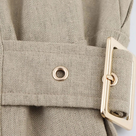 Embla - linen midi dress with a lapel collar