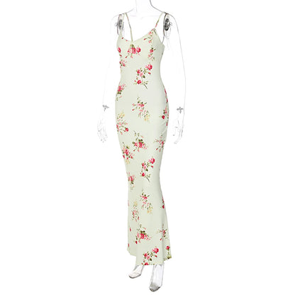 Shelby - Floral Print Sleeveless Backless Bodycon Maxi Dresses
