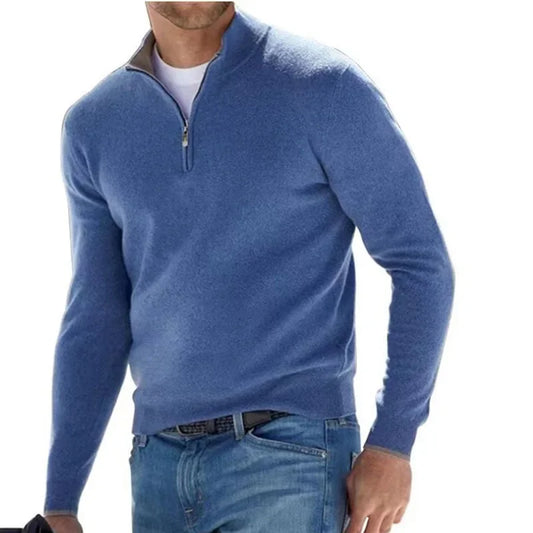 Men's Solid Color Half Zip V-neck Sweatshirt