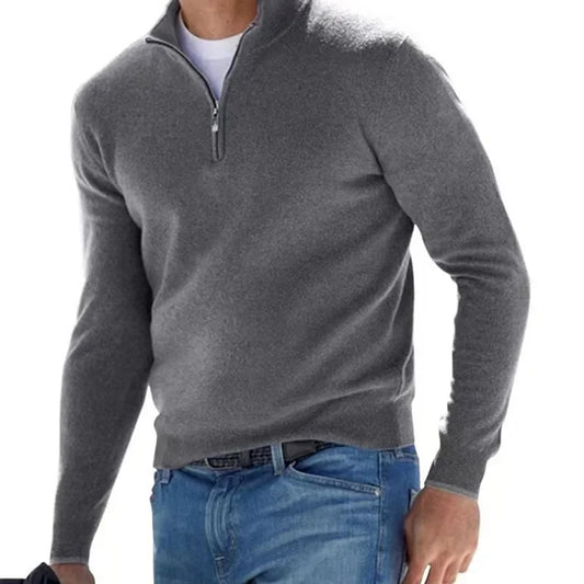 Men's Solid Color Half Zip V-neck Sweatshirt
