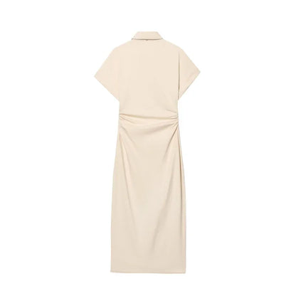 Morgane - denim midi dress with lapel side zipper