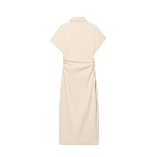 Morgane - denim midi dress with lapel side zipper
