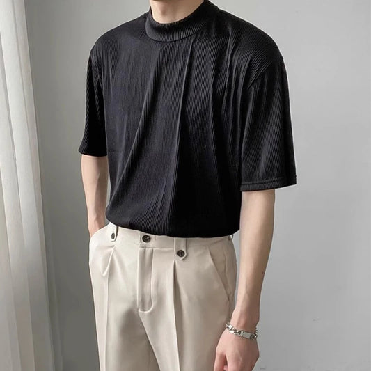 Men's solid Color Silk Ribbed Shirt