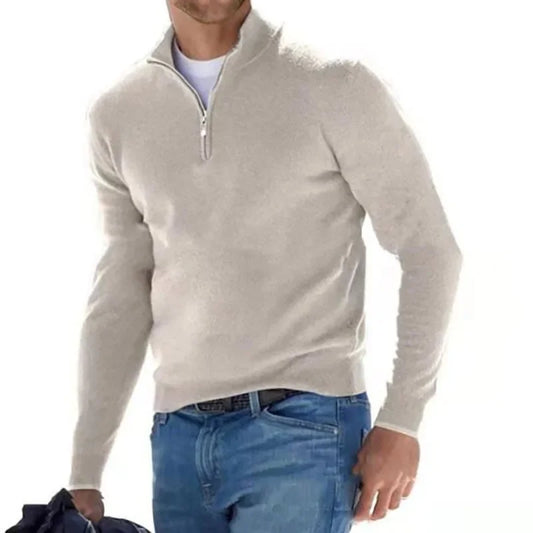 Men's Solid Color Half Zip V-neck Sweatshirt