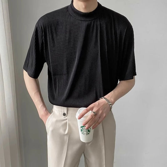 Men's solid Color Silk Ribbed Shirt