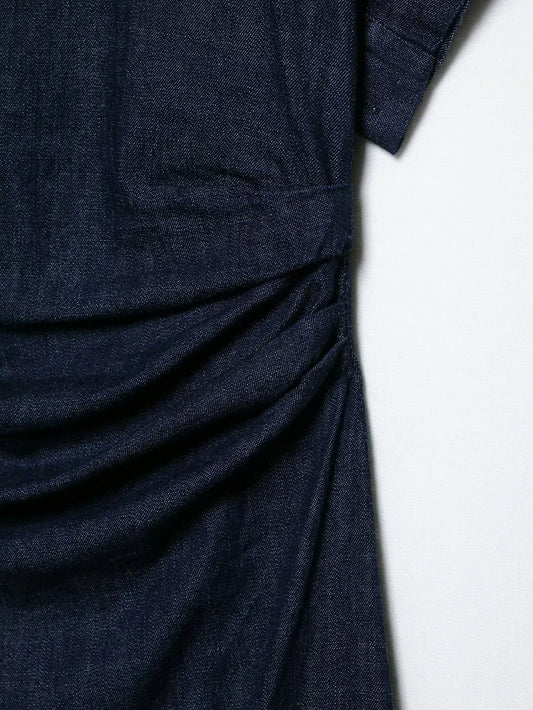 Valorie - short sleeve wide round neck slit hem dress