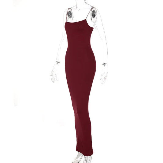 Justina - Solid  Strap Midi Dress Bodycon