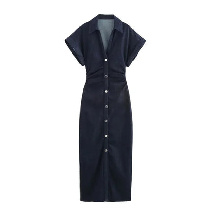 Morgane - denim midi dress with lapel side zipper