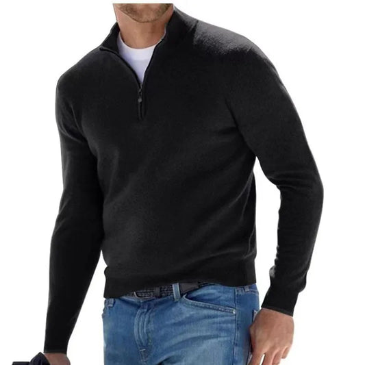 Men's Solid Color Half Zip V-neck Sweatshirt