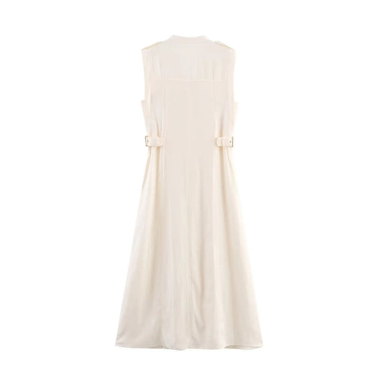 Embla - linen midi dress with a lapel collar