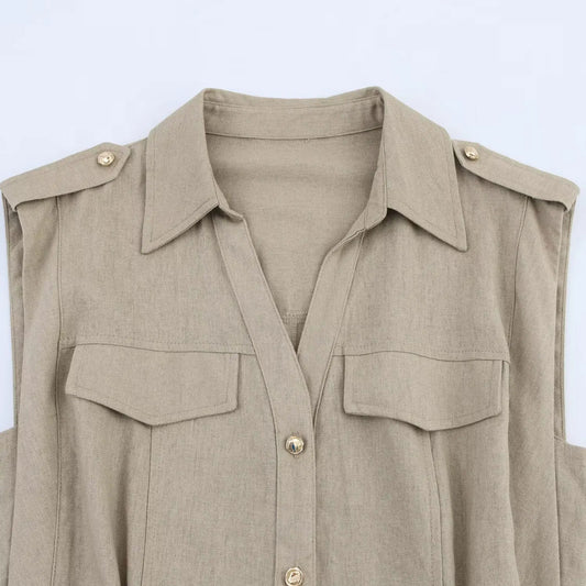 Embla - linen midi dress with a lapel collar