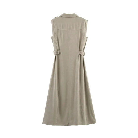 Embla - linen midi dress with a lapel collar