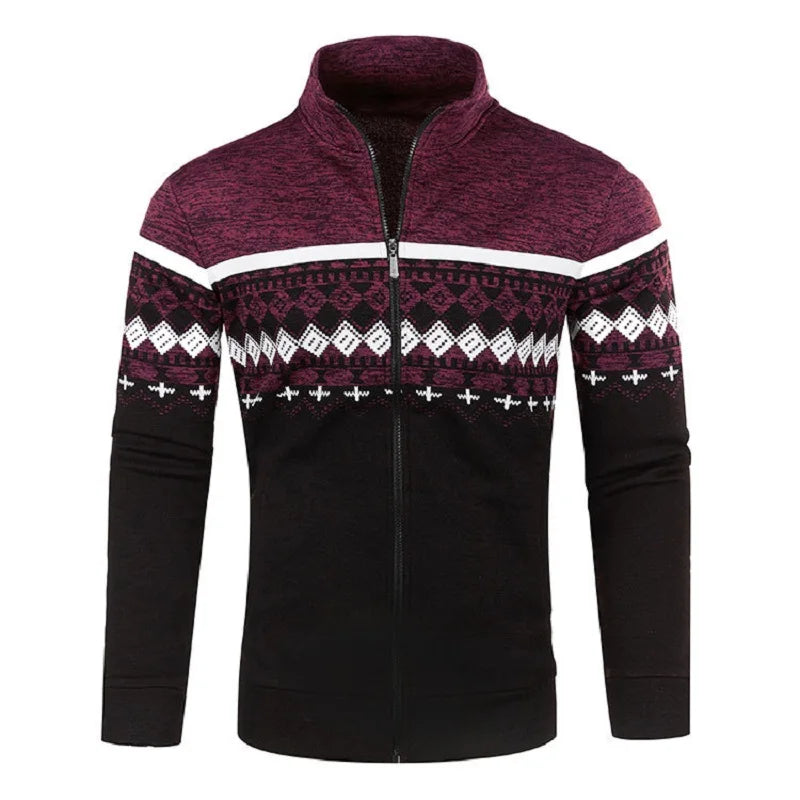 Men's Knitted Winter Print Cardigan Jacket
