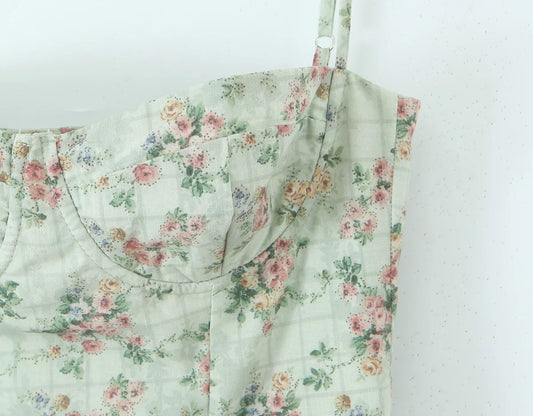Aina - green floral print midi dress with spaghetti straps