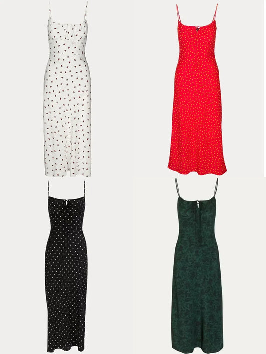 Barbara - Real Silk French Style Classic Polka Dot Sling Dress