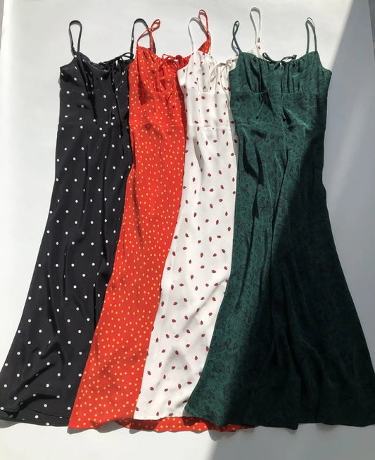 Barbara - Real Silk French Style Classic Polka Dot Sling Dress