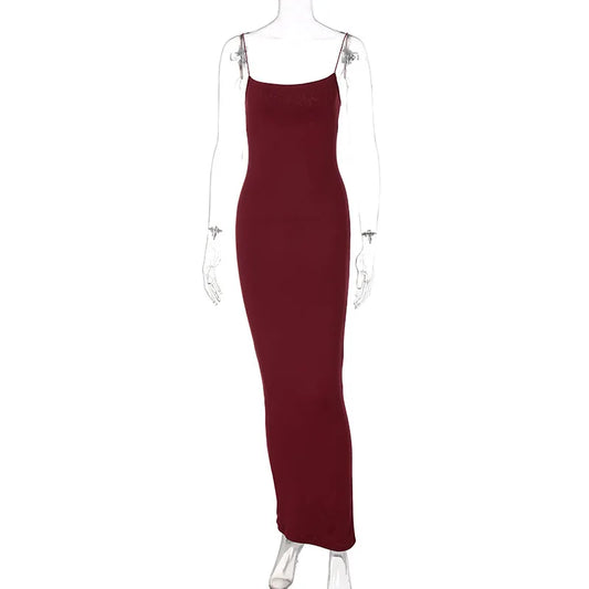 Justina - Solid  Strap Midi Dress Bodycon