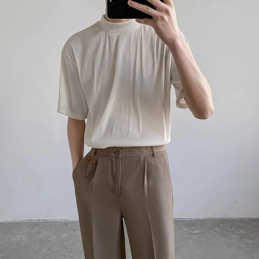 Men's solid Color Silk Ribbed Shirt