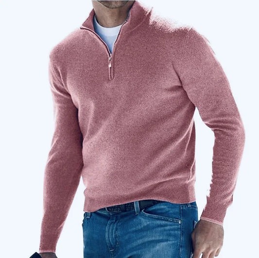 Men's Solid Color Half Zip V-neck Sweatshirt