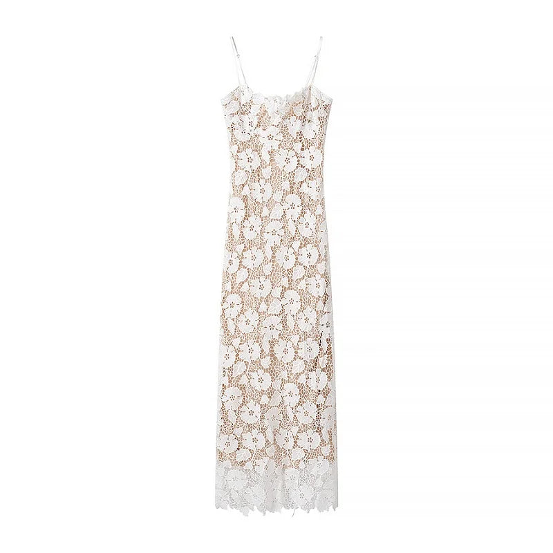 Misty - lace slip midi dress with embroider